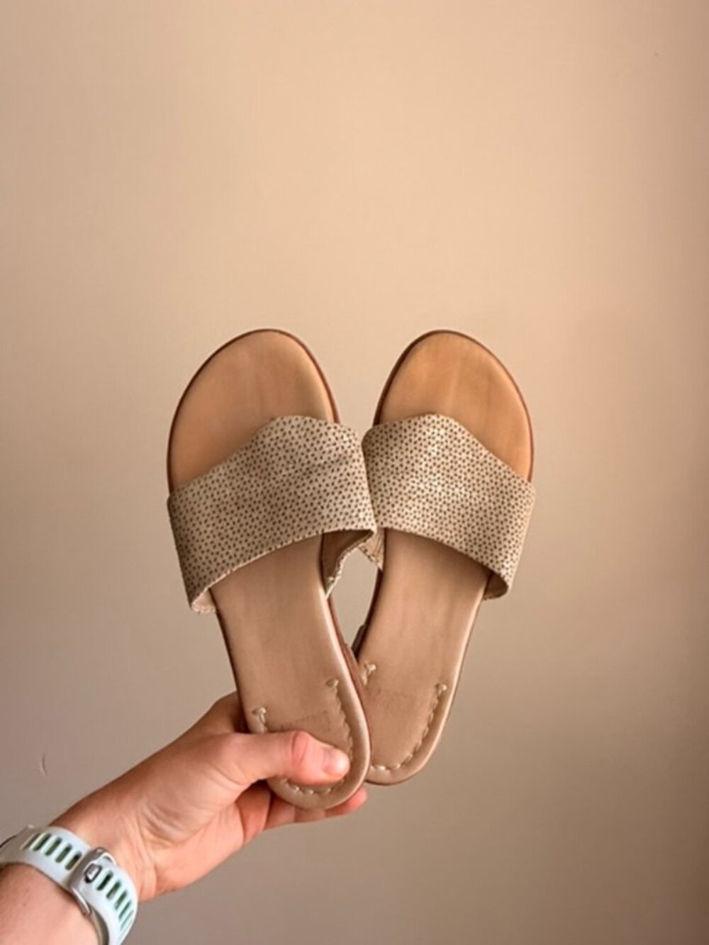 Johnston & Murphy Metallic Leather Toe Loop Slide Sandals 6M